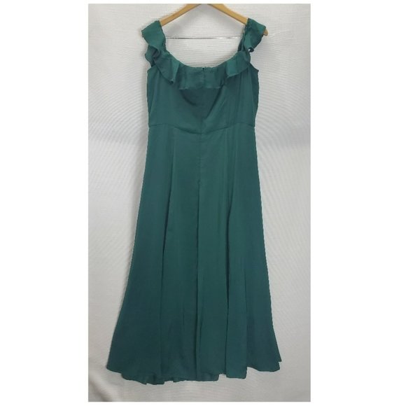 Modcloth Dress Womens XL Green Sleeveless Flare Satin Feel Ruffle Long - Picture 4 of 11